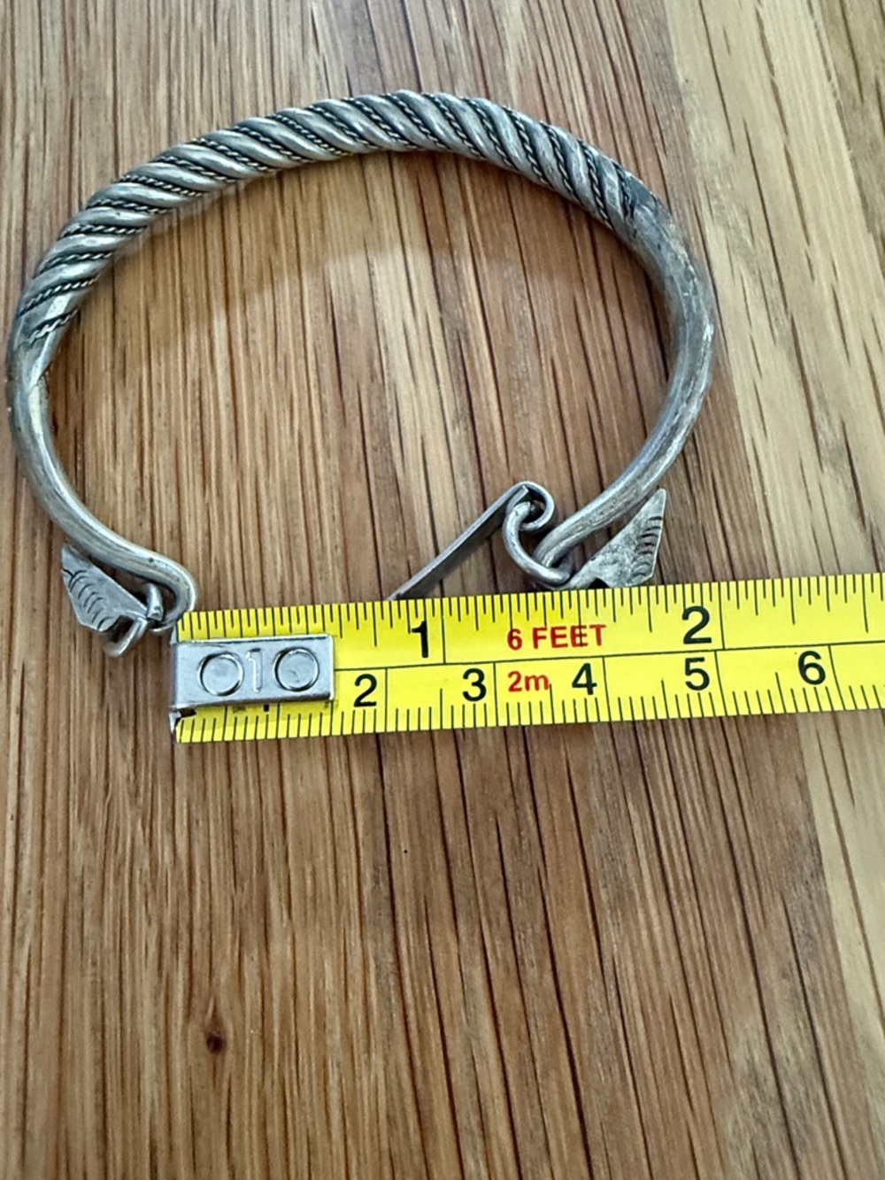 Antique Asian Twisted Rope Detail Silver-Tone Cuff Bracelet - Picture 5 of 6